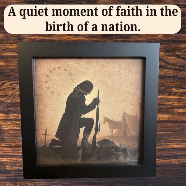 Revolutionary War Soldier Prayer Art, 1776 Patriotic Wall Decor, American Colonial Silhouette Print, Early American Decor