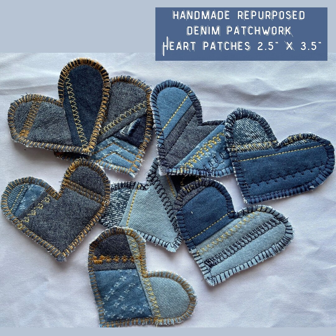 Small Boho Denim Heart Patch Denim Jeans Hippie Heart Patchwork Patch