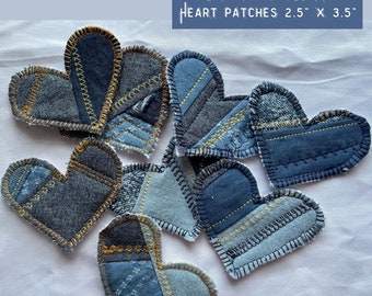 Small Boho Denim Heart Patch Denim Jeans Hippie Heart Patchwork Patch Handmade Sew On Fabric Patches for Jeans Jackets Totes Sweatshirts