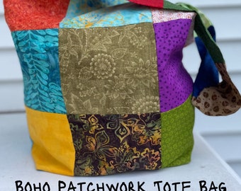 Boho Patchwork Tote Bag Hippie Patchwork Large Tote Bag Fashionable Unique Cotton Colorful Patchwork Handmade Boho Cross Body Festival Bag