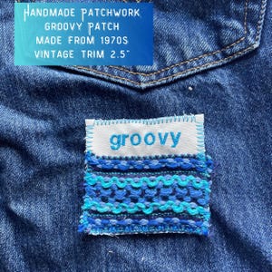 GROOVY HIPPIE 1970s Patch Boho Hippie Groovy Patch Made from Vintage 70s Trim Handmade Sew Fabric Patch for Jeans Jackets Totes Sweatshirts