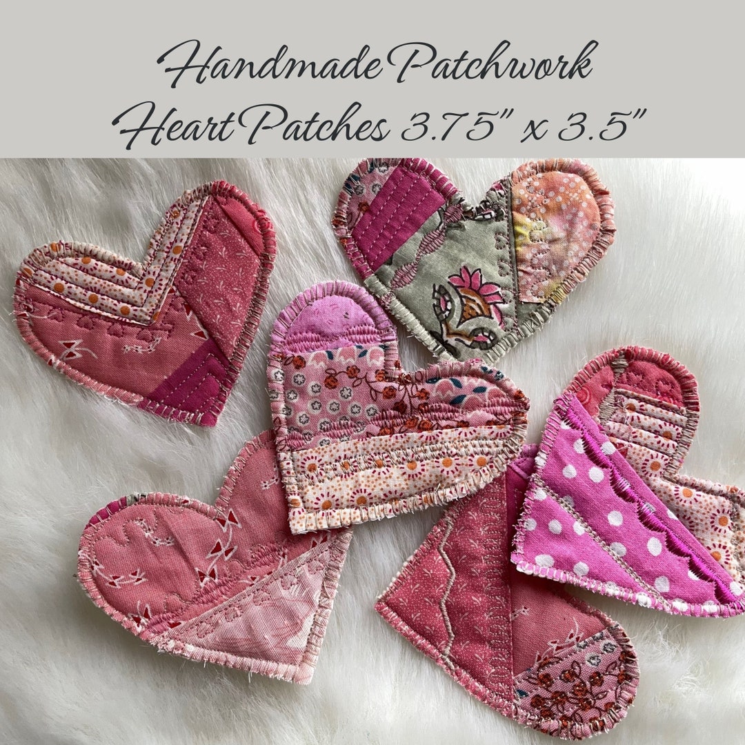 Handmade Boho Fabric Heart Patchwork Patch, Pink Hippy Heart Patch