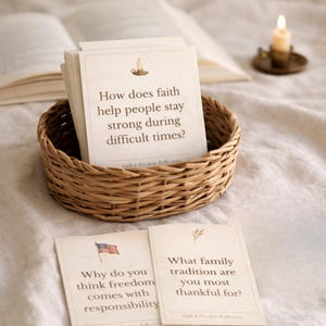 Faith and Freedom Reflection Cards | Printable Christian Family Discussion Cards | Patriotic Faith Prompts for Home & Homeschool