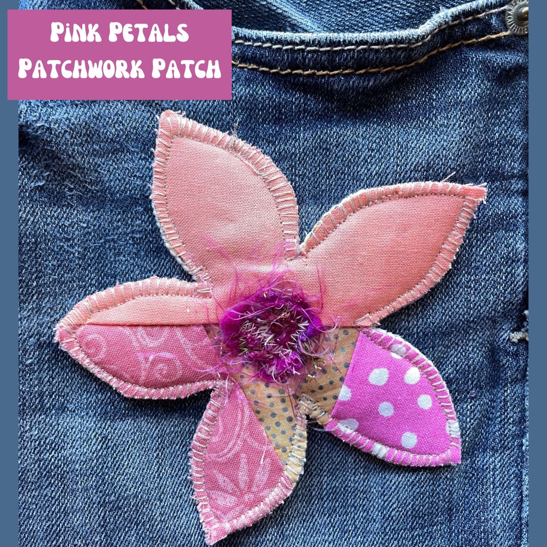 Pink and Peach BOHO FLOWER Fabric Patchwork PATCH Hippy Flower Patches Handmade Sew on Fabric