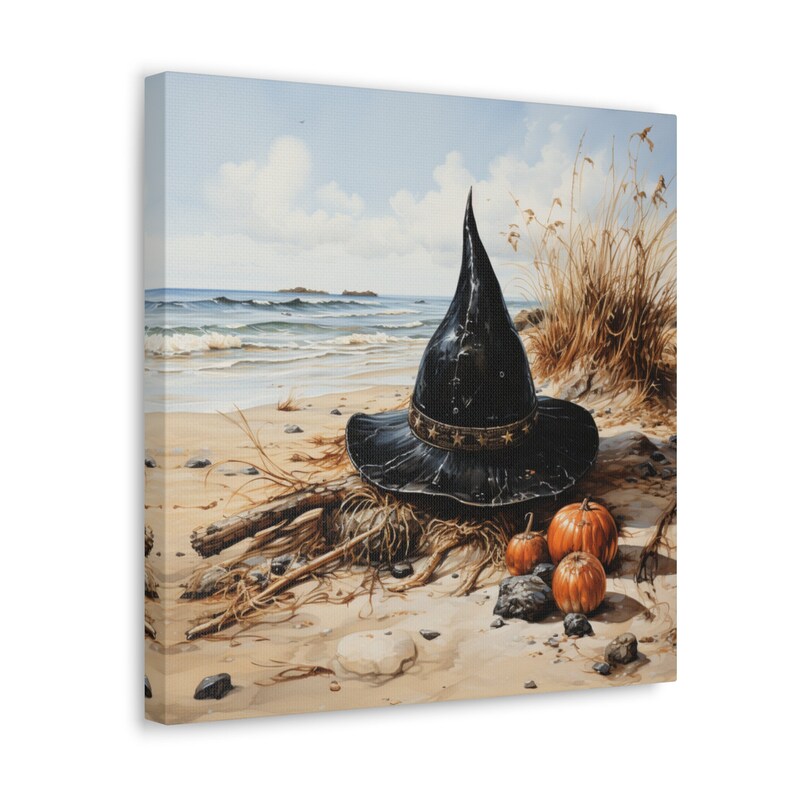 Halloween Beach Wall Art Black Witch Hat on Seashell Coastal Witch Seasonal Décor Spooky Seaside Witchy Beach House Wall Decor Print image 8