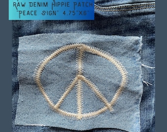 Hippie Denim Peace Sign Patch Boho Raw-Edge Denim Peace Applique Patch Handmade Sew On Fabric Patches for Jeans Jackets Totes Sweatshirts