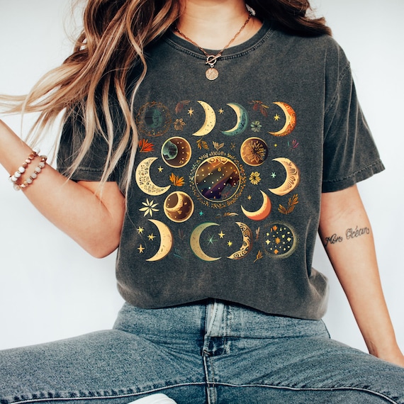 BOHO MOON T-SHIRT, Moon Bohemian Shirt, Moon Shirt, Gift For Moon Lover, Moon Gift, Celestial Shirt, Moon Phase Graphic T-shirt