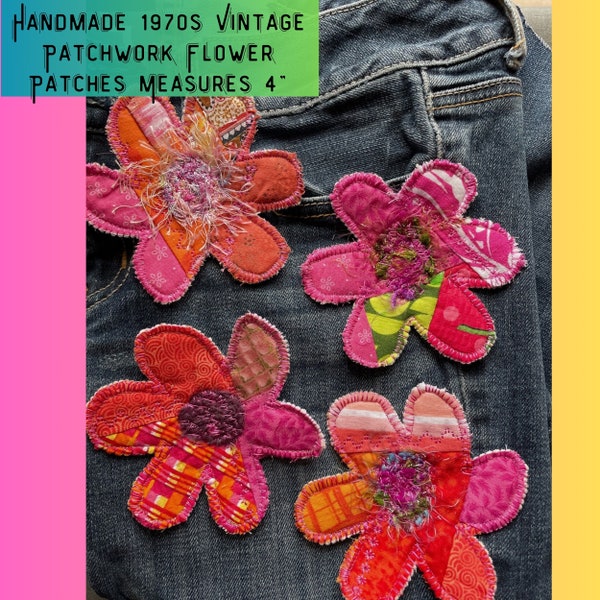 BOHO FLOWER Fabric Patchwork PATCH, Orange Boho Hippy Flower Patches, Handmade Sew On Fabric Patches for Jeans Jackets Totes Sweatshirts