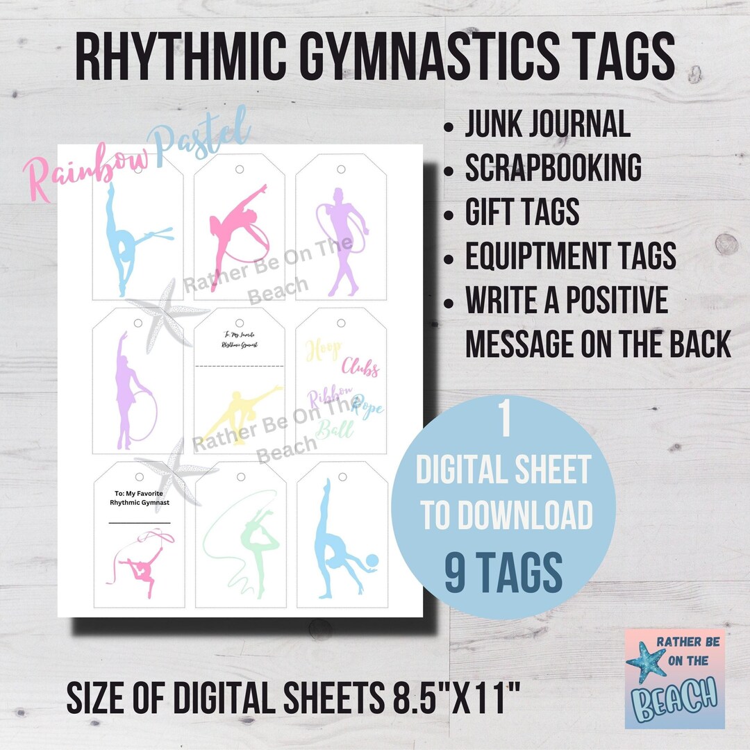 Printable Rhythmic Gymnastic Tags, Rainbow Pastel Rhythmic Gymnasts