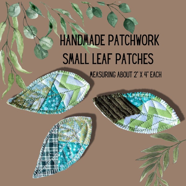 Boho Green Leaf Patch, Handmade Patchwork Green Leaf Hippie Patch, Handmade Sew On Fabric Patches for Jeans Jackets Totes Sweatshirts