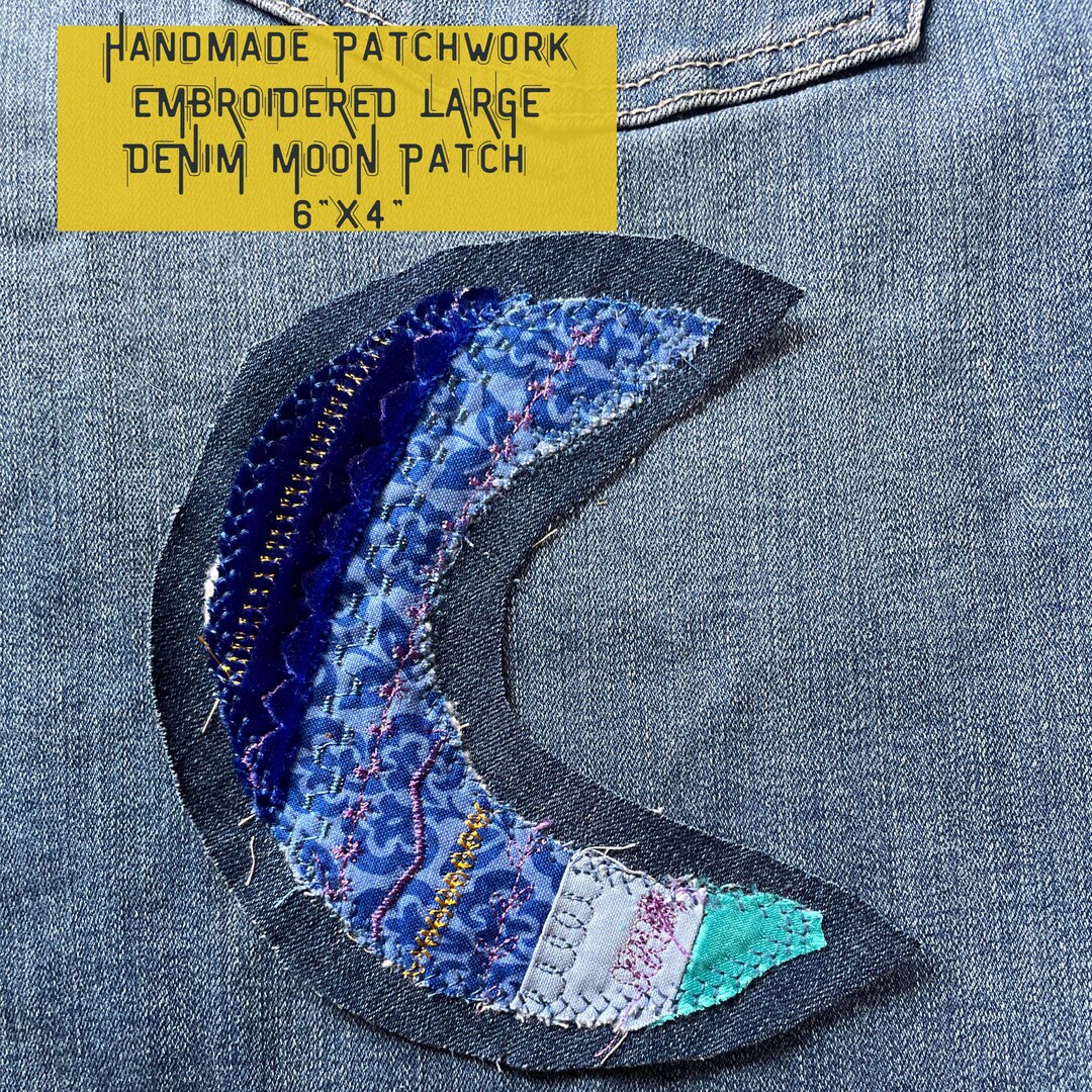 Patchwork Moon Boho CRESCENT MOON Fabric Patchwork PATCH, Purple Moon 70s Hippy Patch ...