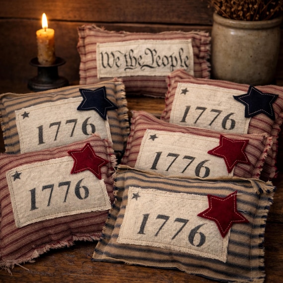 Primitive Colonial Homespun 1776 Bowl Filler Handmade Americana Decor 4th of July Colonial Style Pillow 5"x7"  We the People Shelf Sitter