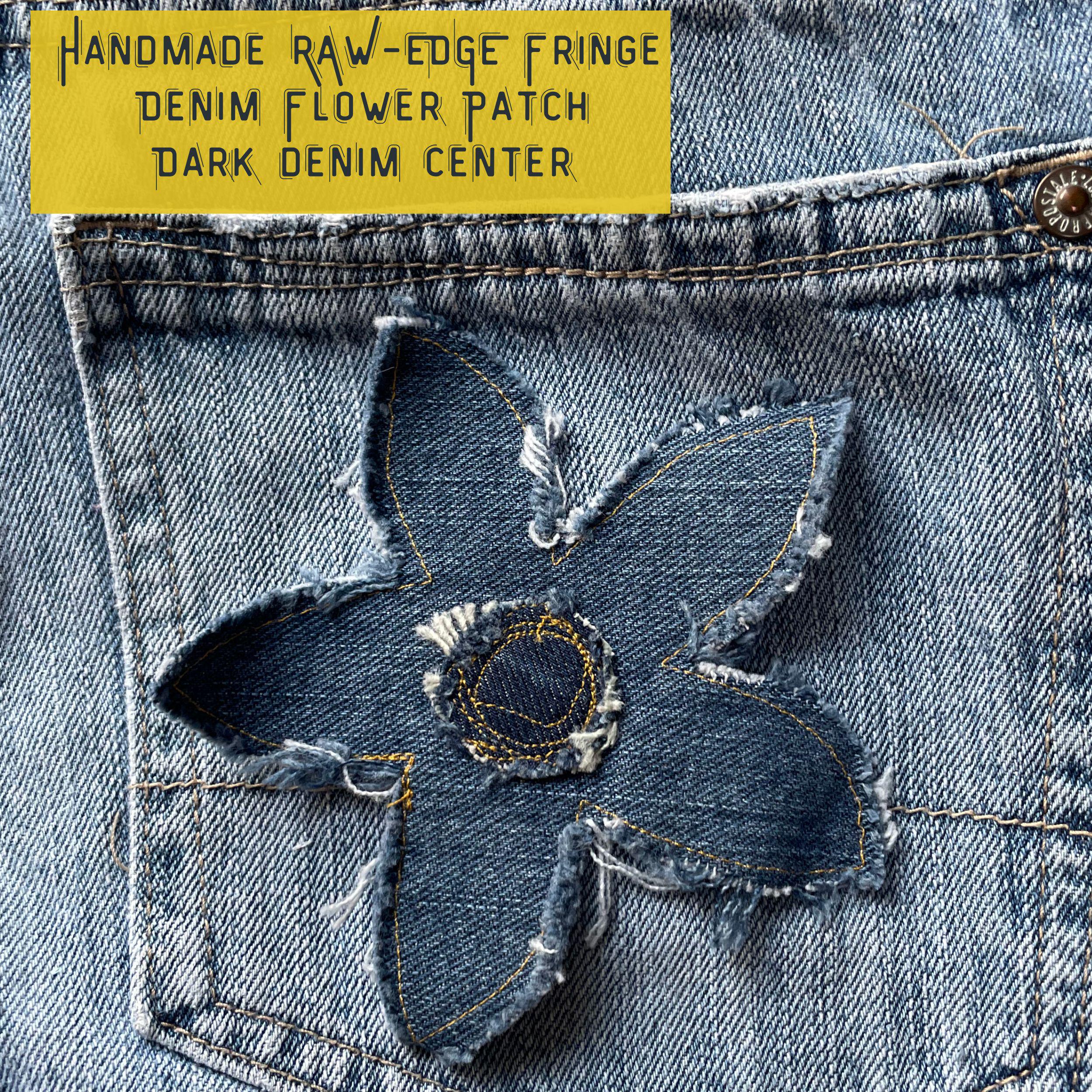 【AAKE】(Lining brushed) FLOWER PATCH DENIM Boho Grunge DENIM FLOWER PATCH Denim Hippie Raw-edge Fringe