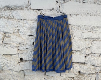 Diagonally striped vintage pleated skirt / 80s / 90s / retro