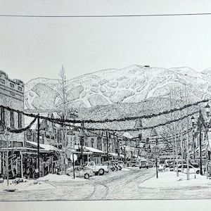 PRINT Drawing of Whitefish Montana Ski Resort Big Sky
