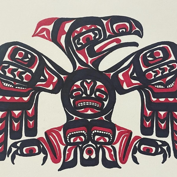 PRINT Drawings of Tlingit / Salish-Inspired Salmon, Whales, Raven - Pacific Northwest