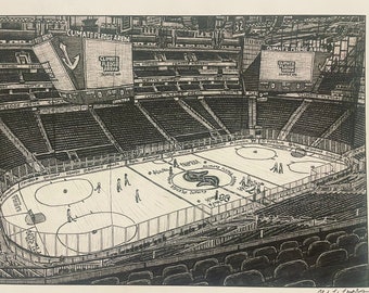 PRINT Drawing of Climate Pledge Arena Seattle Kraken Hockey Washington NHL Stadium