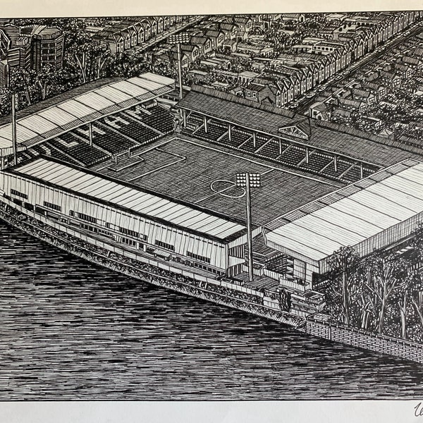 PRINT Drawing of Craven Cottage Fulham FC London England