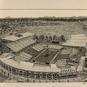 DRUCKEN Zeichnung von Husky-Stadium Washington Huskies UW Football Los Angeles