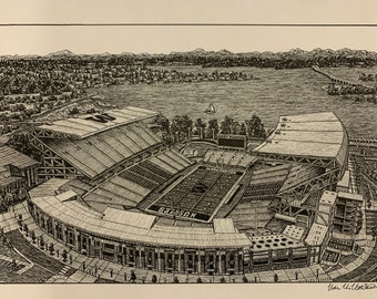 PRINT Drawing of Husky Stadium Washington Huskies UW Football Seattle