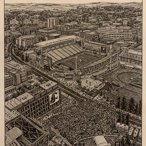 DRUCKEN Zeichnung von Martin Stadion WSU Cougar Football Spieltag