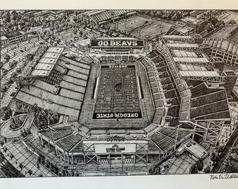 PRINT Drawing of Reser Stadium Oregon State Beavers Football Corvallis