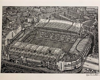 PRINT Drawing of Stamford Bridge Chelsea FC London England