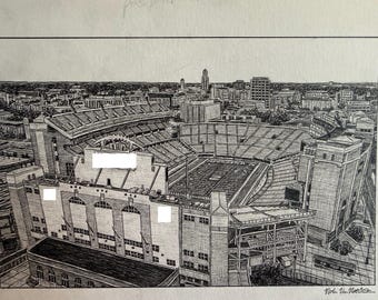 PRINT Drawing of Memorial Stadium Nebraska Cornhuskers Football, Lincoln, NE