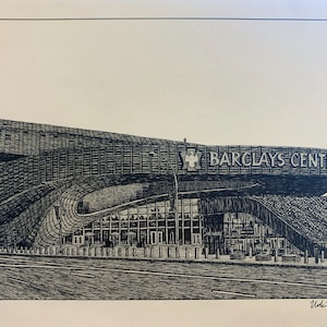 PRINT Drawing of Barclays Center Brooklyn NYC Nets Islanders