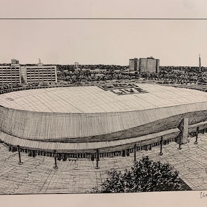 PRINT Drawing of Nassau Coliseum Brooklyn NYC Islanders Hockey NHL
