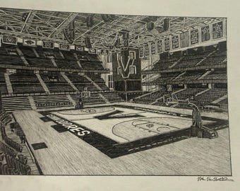 PRINT Drawing of Vanderbilt University Basketball Arena - Memorial Gymnasium, Nashville Tennessee - SEC