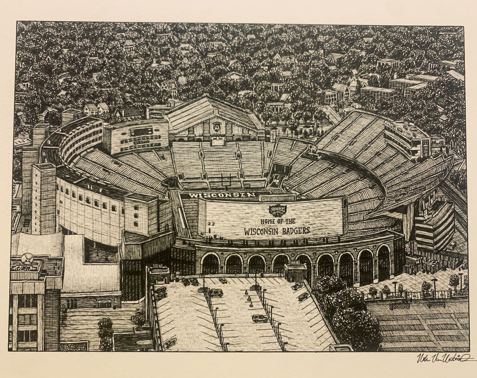 PRINT Drawing of Camp Randall Stadium Wisconsin Badgers Football ...