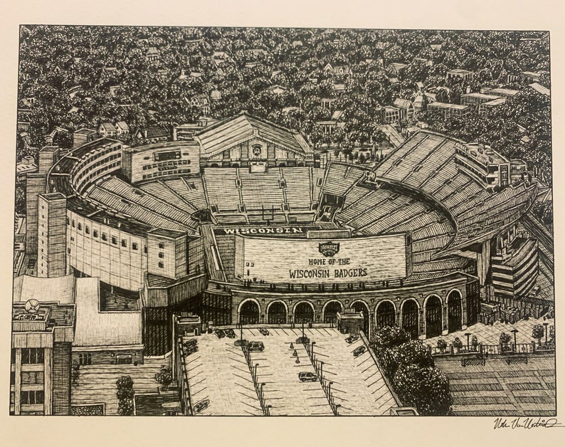 PRINT Drawing of Camp Randall Stadium Wisconsin Badgers Football PRINT Drawing of Camp Randall Stadium Wisconsin Badgers Football