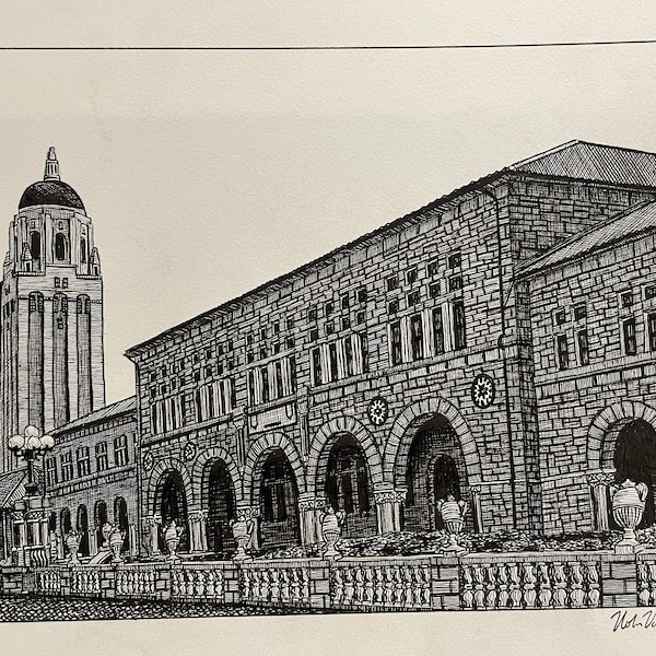PRINT Drawing of Stanford University Hoover Tower Campus Palo Alto CA