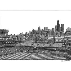 PRINT Drawing of T-mobile Park Seattle Mariners Baseball Washington MLB ...