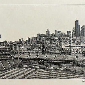 PRINT Drawing of T-Mobile Park Seattle Mariners Baseball Washington MLB Stadium