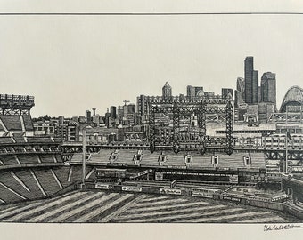 PRINT Drawing of T-Mobile Park Seattle Mariners Baseball Washington MLB Stadium