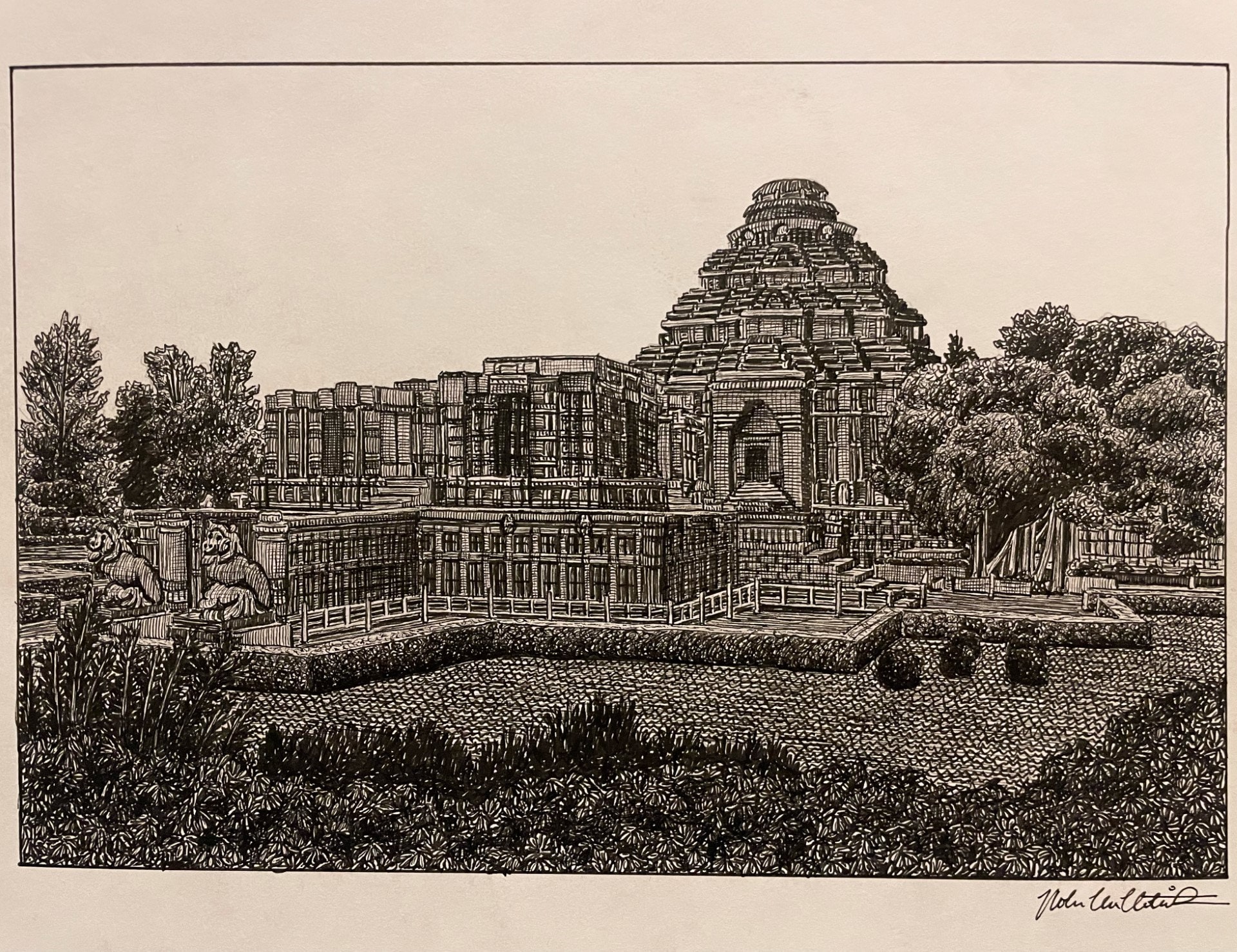 PRINT Drawing of the Konark Sun Hindu Temple, Puri, Odisha, India