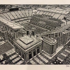 PRINT Drawing of Kyle Field Texas A&M Aggies Football College Station TX