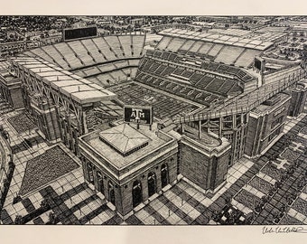 PRINT Drawing of Kyle Field Texas A&M Aggies Football College Station TX