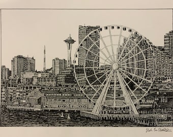 PRINT Drawing of Seattle Waterfront