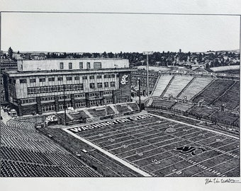 PRINT Drawing of Martin Stadium WSU Cougar Football CFB Pullman
