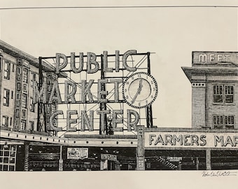 PRINT Drawing of Seattle Pikes Place Public Market
