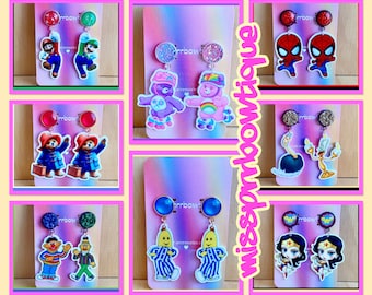 Stunning handmade novelty / animation / movies / book week / resin planar earrings / glass dome / duzzle dome / studs / gifts