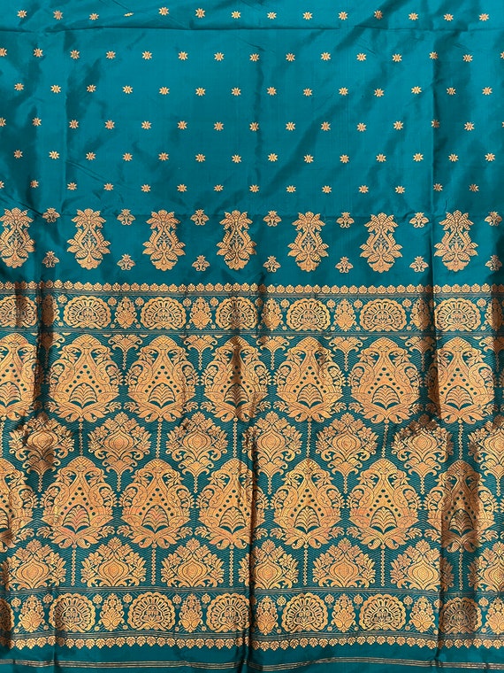 Blue Assam Silk Saree with Golden Threadwork