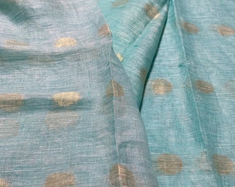 Pastel Sea Green Handloom Linen Saree with Silver Zari work