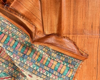 Rust Colored Madhubani Saree with Peacock and Fish Designs on Ghicha Tassar