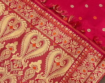 Pink Assam Silk Saree with Golden Thread Work