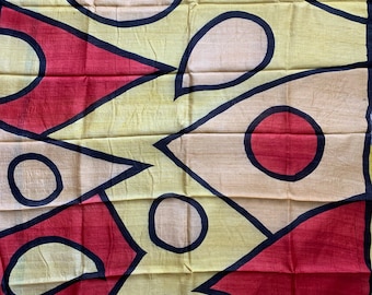 Abstract Patterns Hand-painted on Tassar Silk Saree in Multi-color