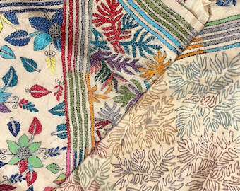 Multi-colored Flower Motifs Made with Kantha Stitches on Tassar Silk Saree